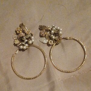 Gold Hoops With 1960s Vintage Clipons